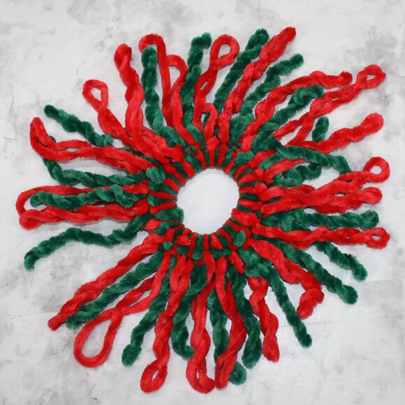 HAND CRAFTED Hair Scrunchie Fringe Crochet Kids Chenille Velvet Xmas Green Red - Picture 5 of 11